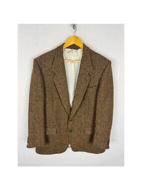 Harris Tweed Moores Mens 44 Reg Brown Herringbone Wool Blazer Sport Coat Vintage